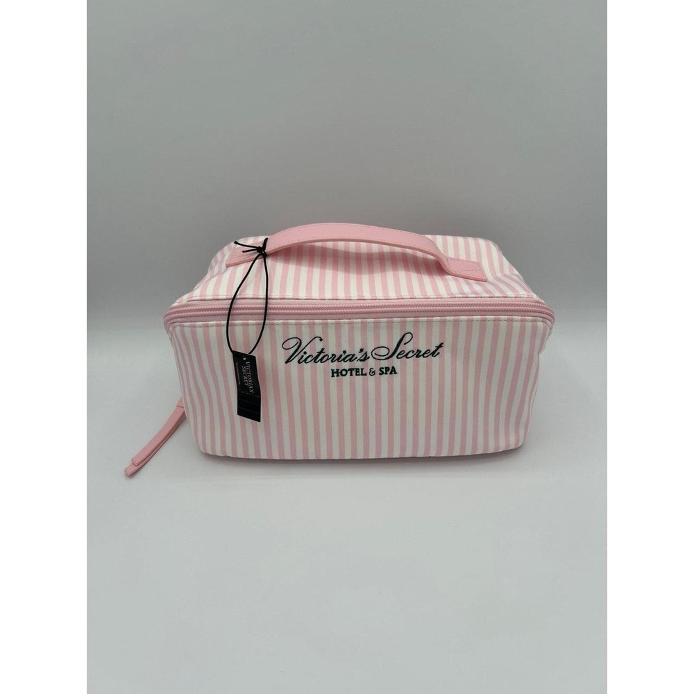 Victoria's Secret Hotel & Spa Pink Striped Cosmetic Bag Makeup Case NWT